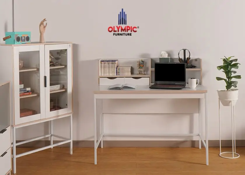 Meja Belajar Putih Minimalis MT AXENA Merk Olympic Furniture